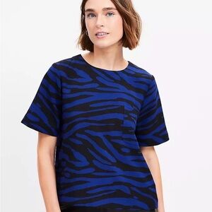 LOFT Blue and Black Zebra Print Short Sleeve Top